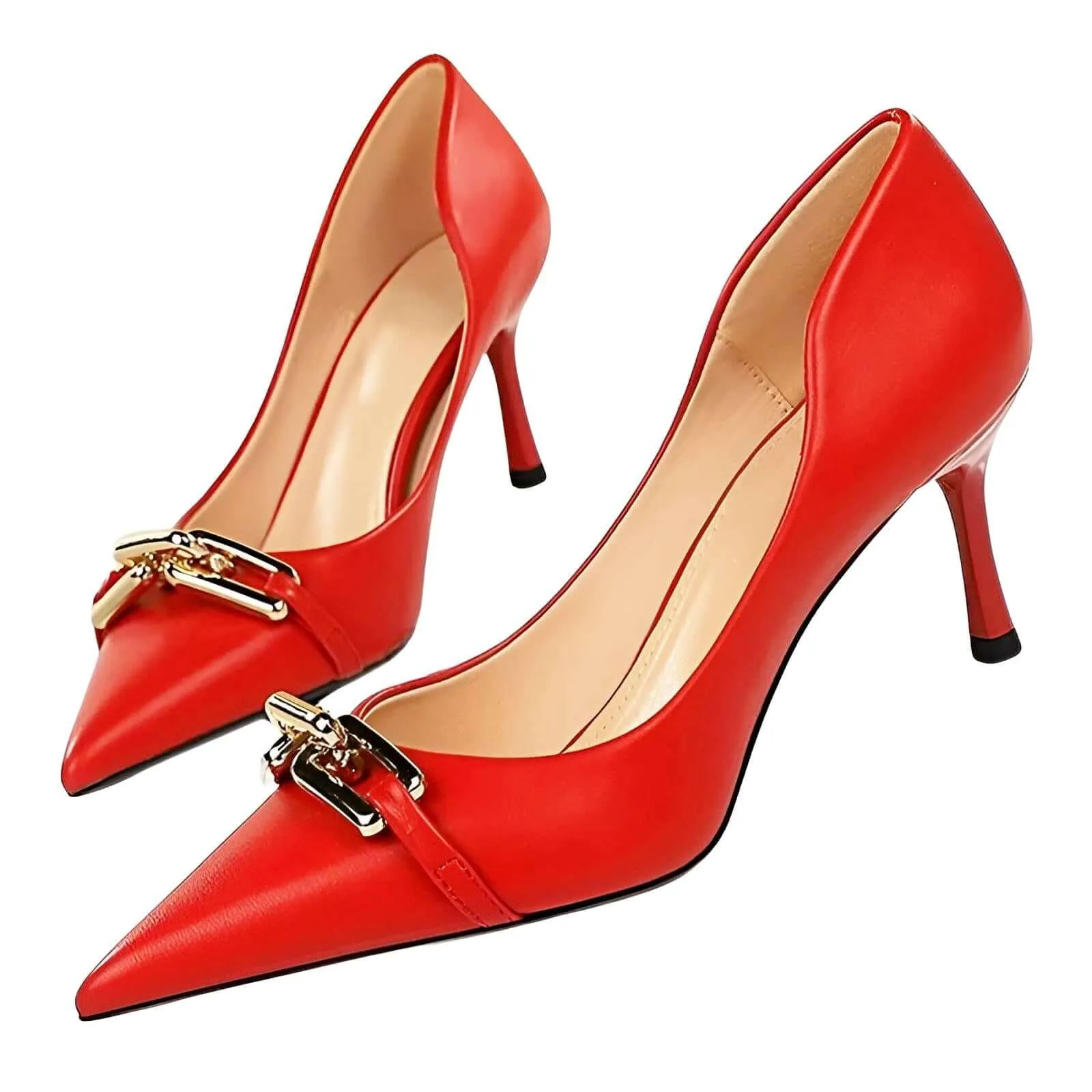 Women's Elegant Metal Design Kitten Heel Pumps