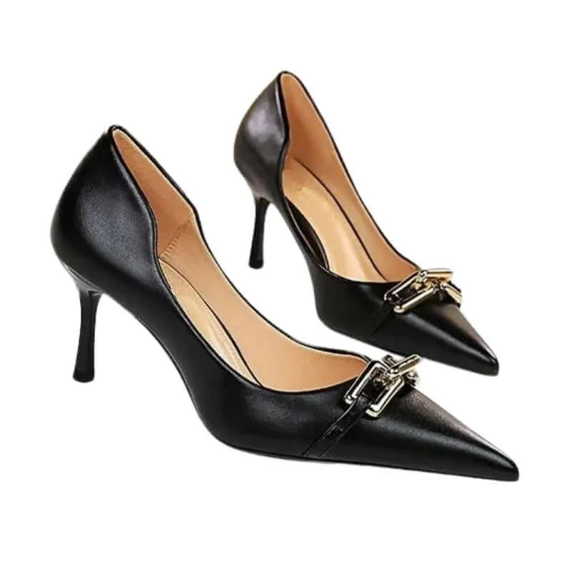 Women's Elegant Metal Design Kitten Heel Pumps